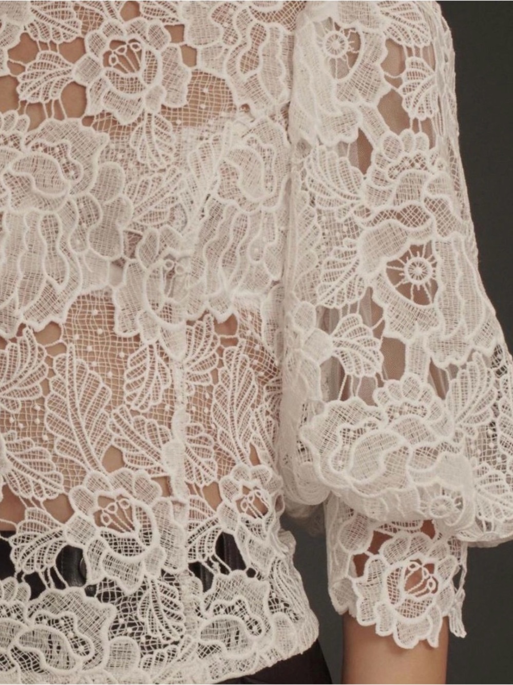 Anthropologie White Lace Puff-Sleeve Top Size L - Picture 3 of 6